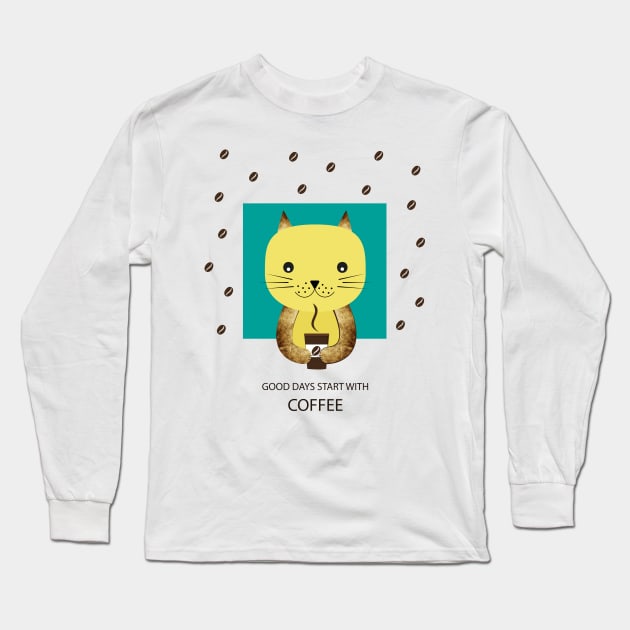 Cat and coffee Long Sleeve T-Shirt by grafart